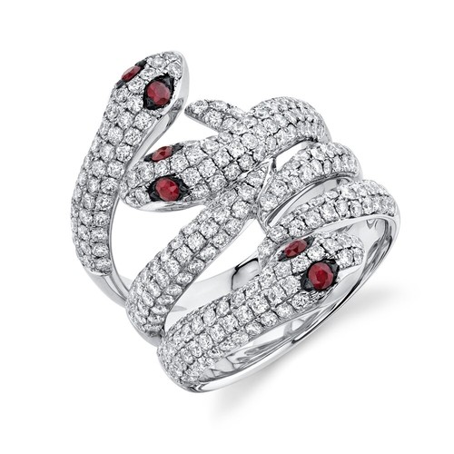 Diamond ruby snake ring 14k - diamond,
