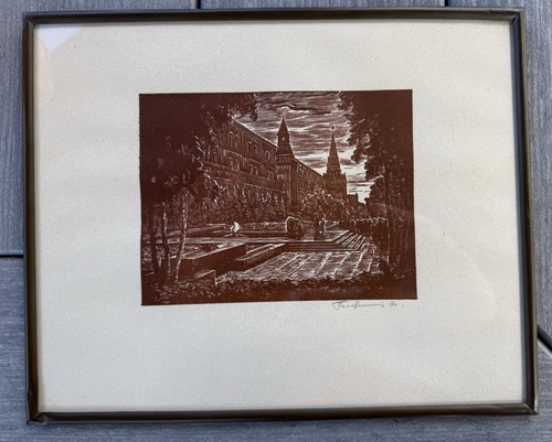 Ussr linocut print - linocut, of
