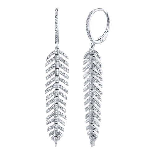 14k white gold diamond feather - 14k,